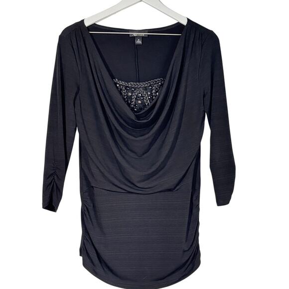 AB Studio Womens Beaded Scoop Neckline 3/4 Sleeve Shirt Size Medium - Picture 2 of 9